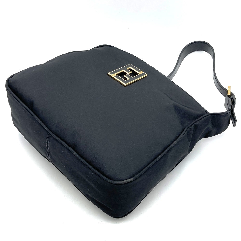 Fendi 06 11 15328 982 FF Logo Shoulder Bag Nylon/Leather Black Pre-owned