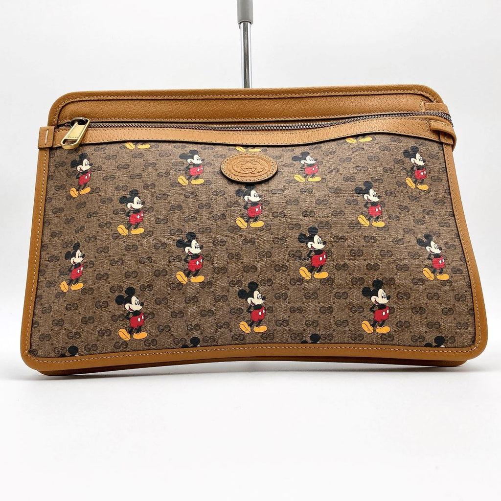 Gucci 602552 Disney Mickey Mouse Clutch Bag GG Supreme Beige Pre-owned