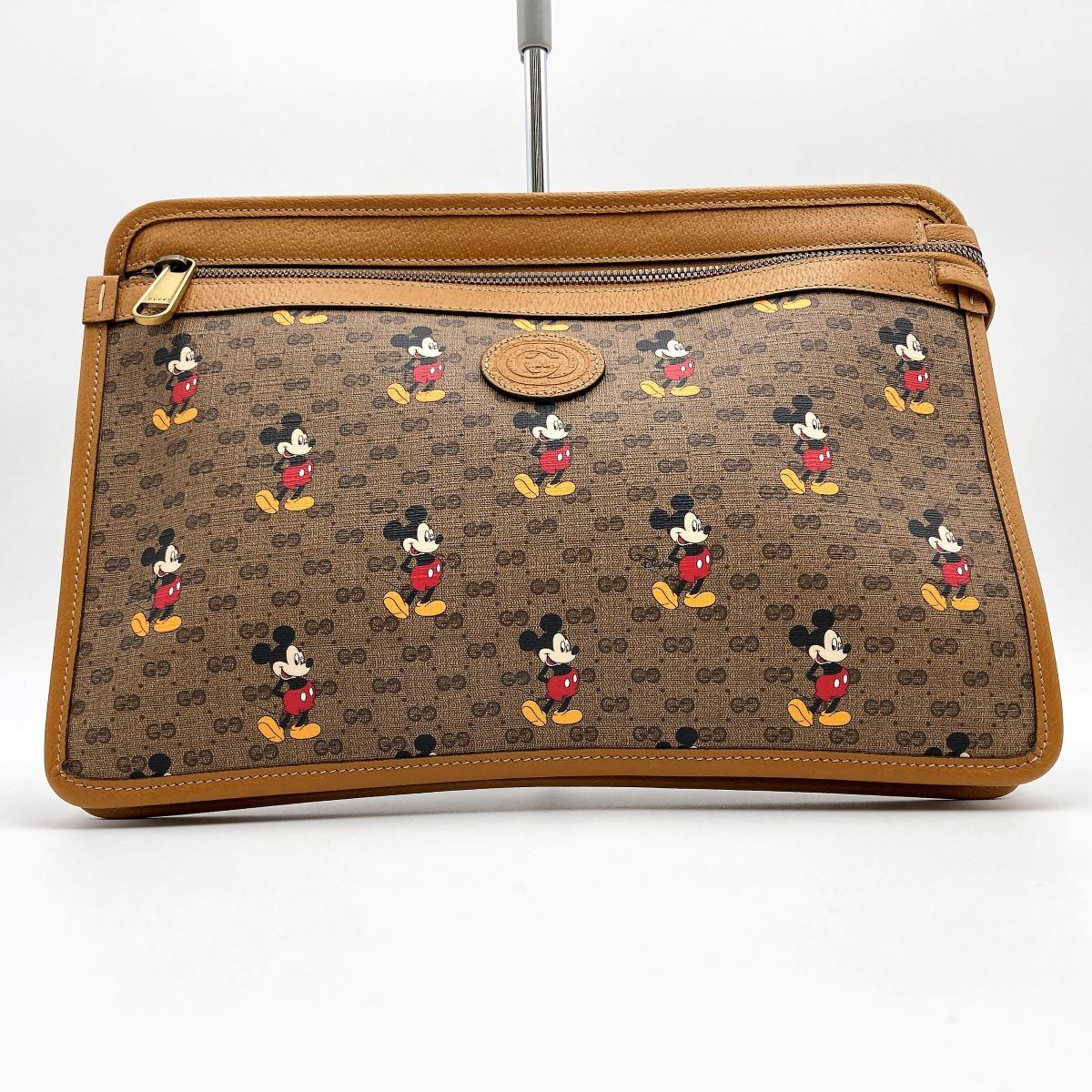 Gucci 602552 Disney Mickey Mouse Clutch Bag GG Supreme Beige Pre-owned