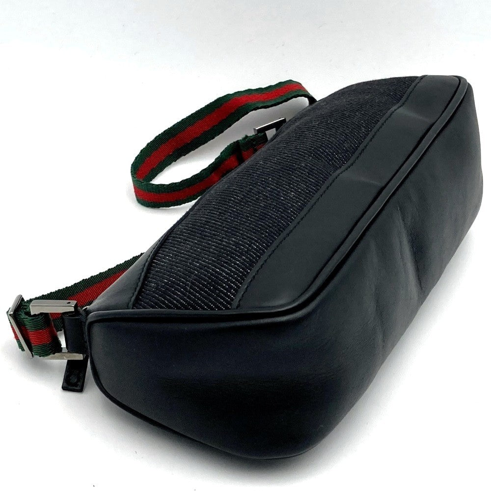 Gucci 92820 Pouch Handbag Black Canvas Sherry Line Brand Name PRE-OWNED