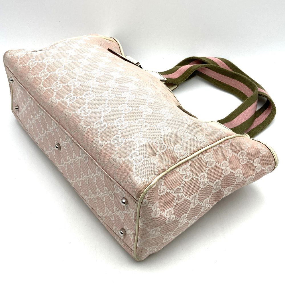 Gucci 145810 Sherry Line Tote Bag GG Canvas Pink Pre-owned