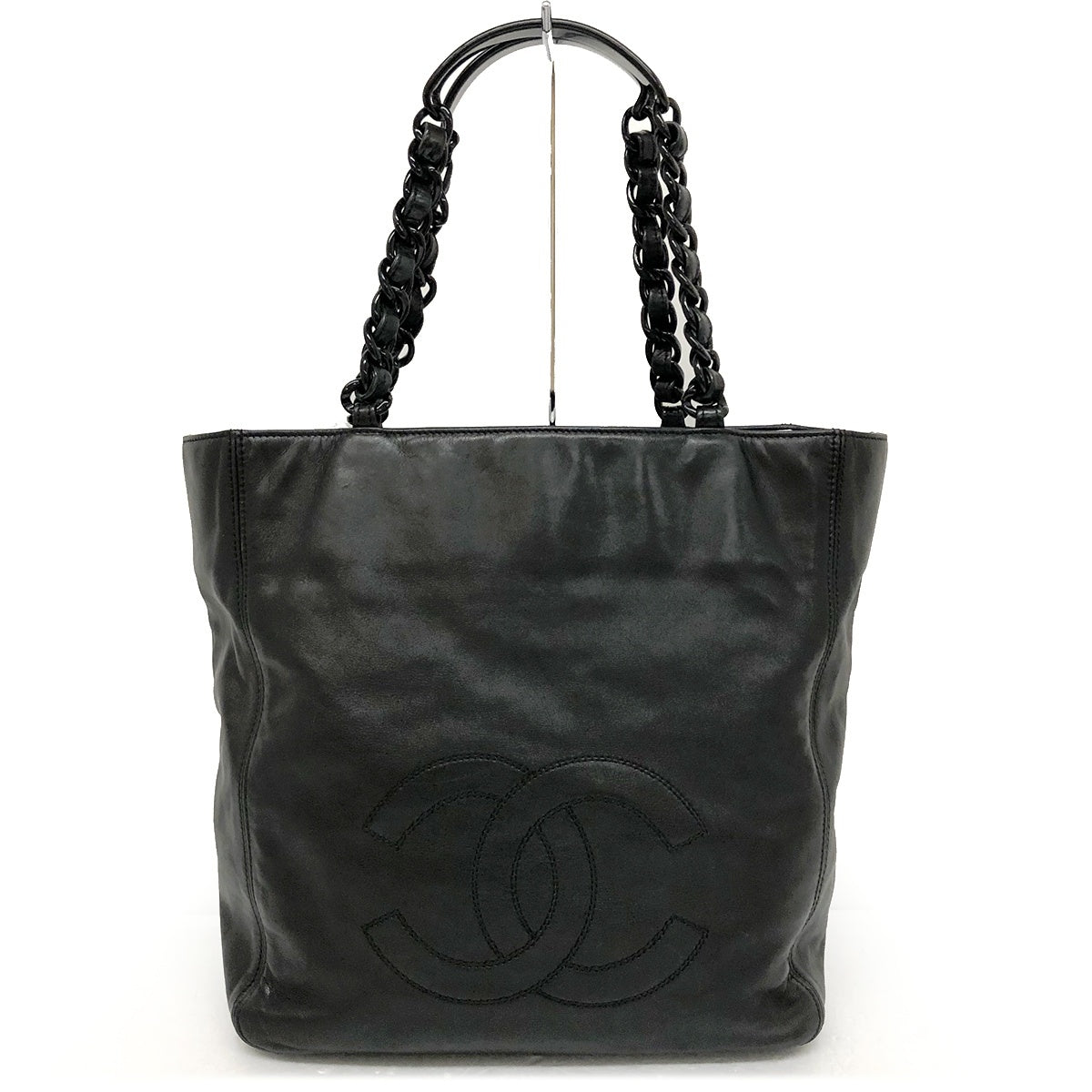 Chanel Coco Mark Chain Tote Bag/Shoulder Bag Lambskin/Plastic Black Pre-owned