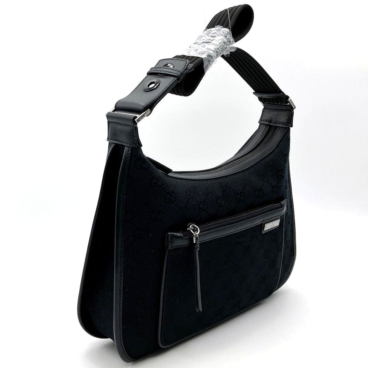 Gucci 001 4198 Shoulder Bag in GG Canvas, Black PRE-OWNED