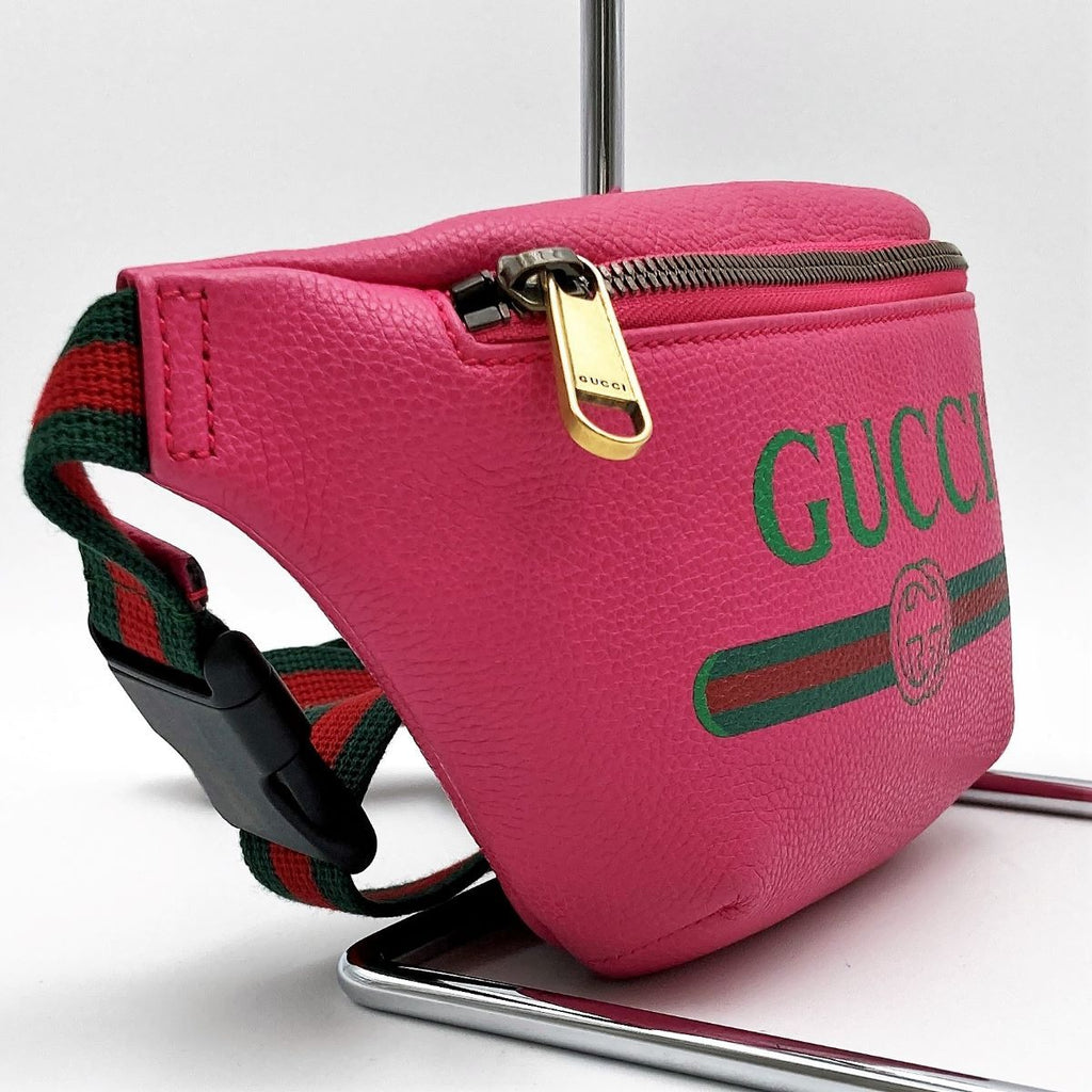 [CLEARANCE]Gucci 527792 Waist Bag, Small Waist Pouch, Logo Print Leather, Pink and Green PRE-OWNED