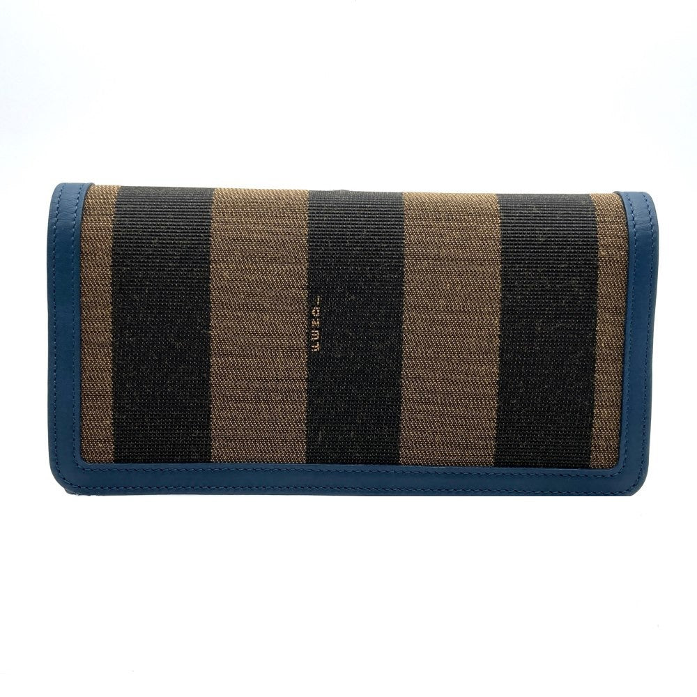 Fendi long wallet in pecan print canvas and leather, brown and blue, 8M0298 PRE-OWNED
