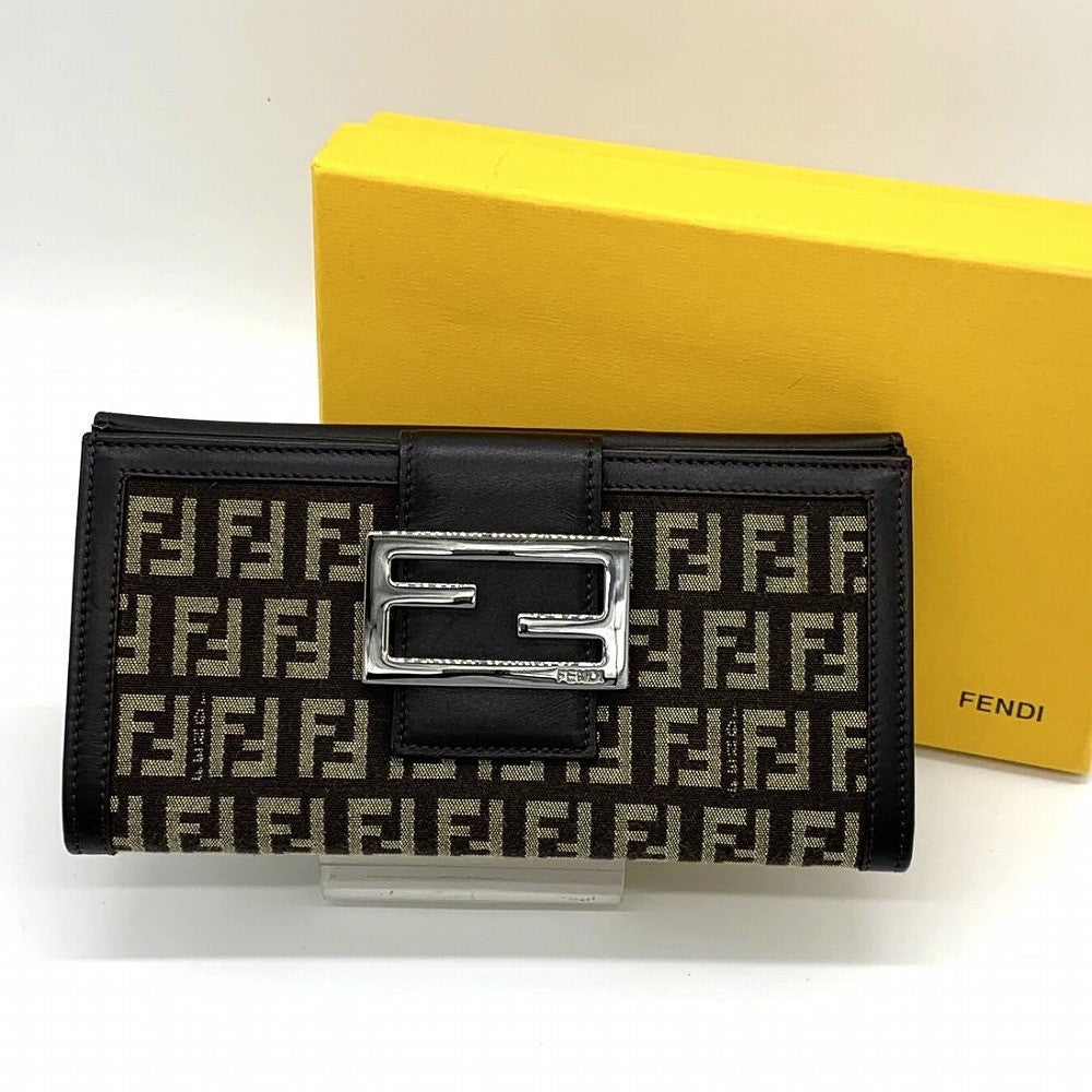 Fendi 8M0032 Zucchino Long Wallet Canvas Dark Brown Pre-owned