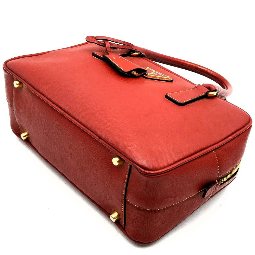 Prada Handbag with Triangular Plate, Leather, Red, BN1113, Guarantee Card Included PRE-OWNED
