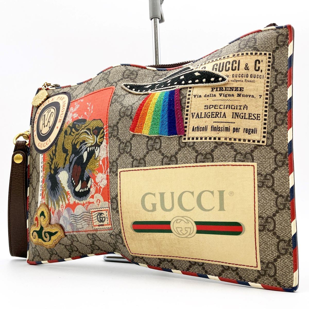 Gucci 473915 Courier Clutch Bag with GG Supreme Multi-Patch PVC in Multicolor PRE-OWNED