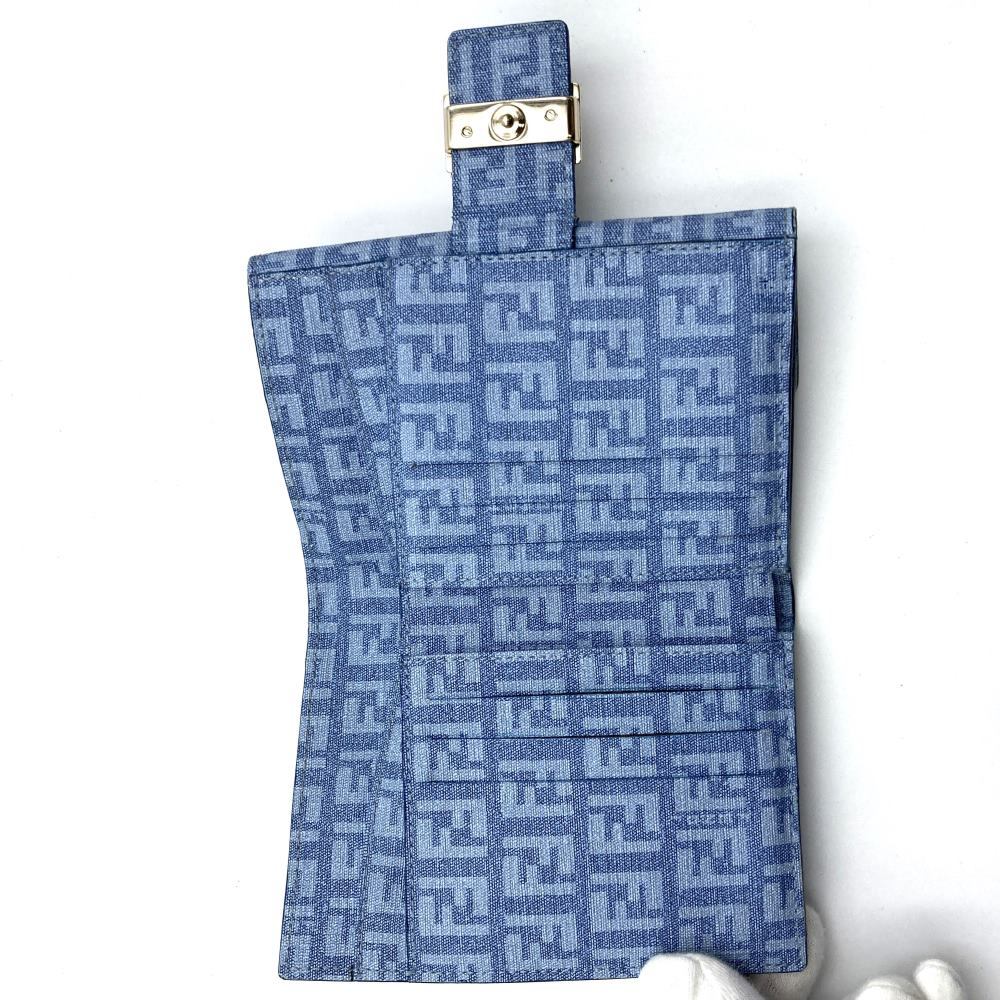 Fendi Zucchino Bifold Compact Wallet in Light Blue with PVC and Silver Hardware, Box Included PRE-OWNED