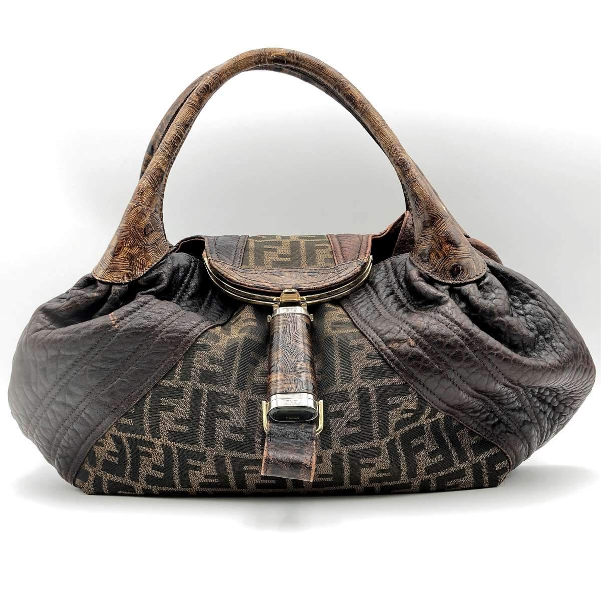 Fendi 8BR511 Spy Bag Handbag in Vintage Zucca Canvas and Leather, Brown PRE-OWNED