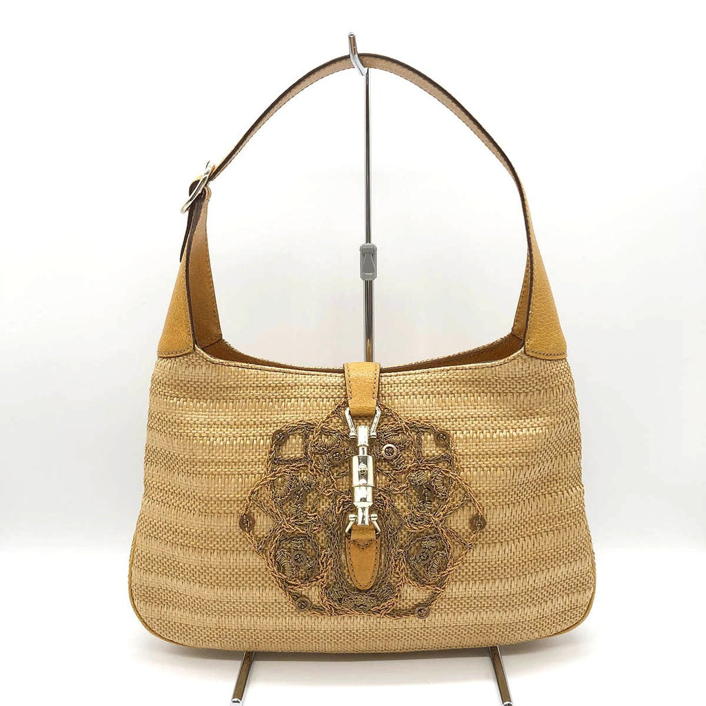 [CLEARANCE]Gucci 140040 New Jackie One-Shoulder Bag, Embroidered Straw Leather, Yellow, Beige, Orange PRE-OWNED