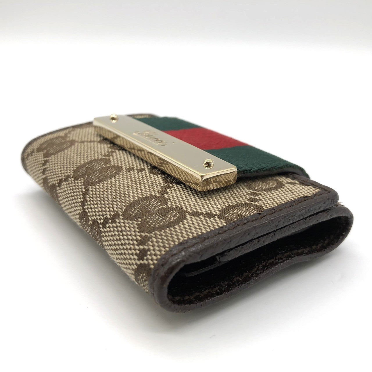 Gucci 181673 Sherry Line Key Case GG Canvas/Leather Brown Pre-owned