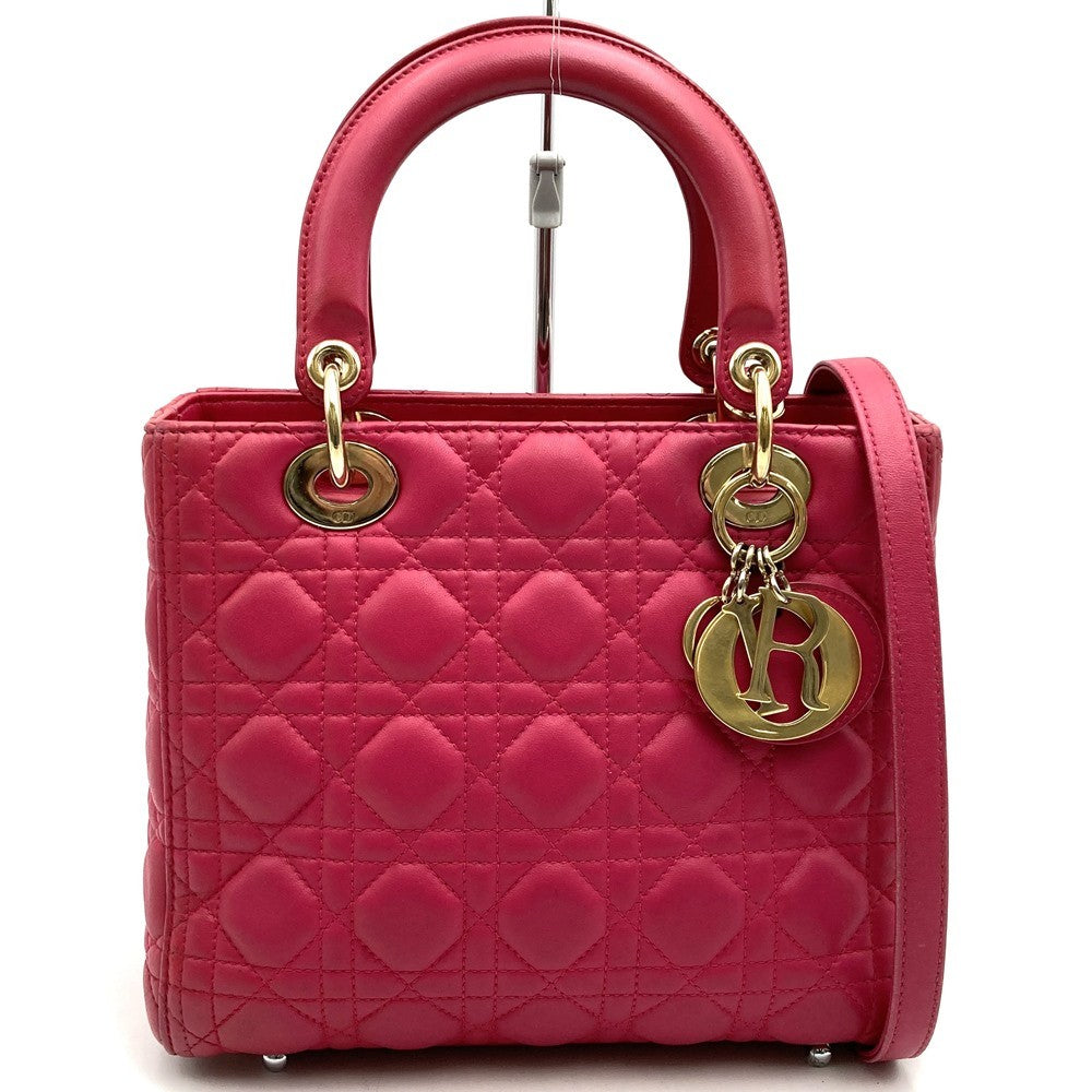 Dior Lady Dior Medium 2-Way Shoulder Bag/Handbag Leather Pink Pre-owned