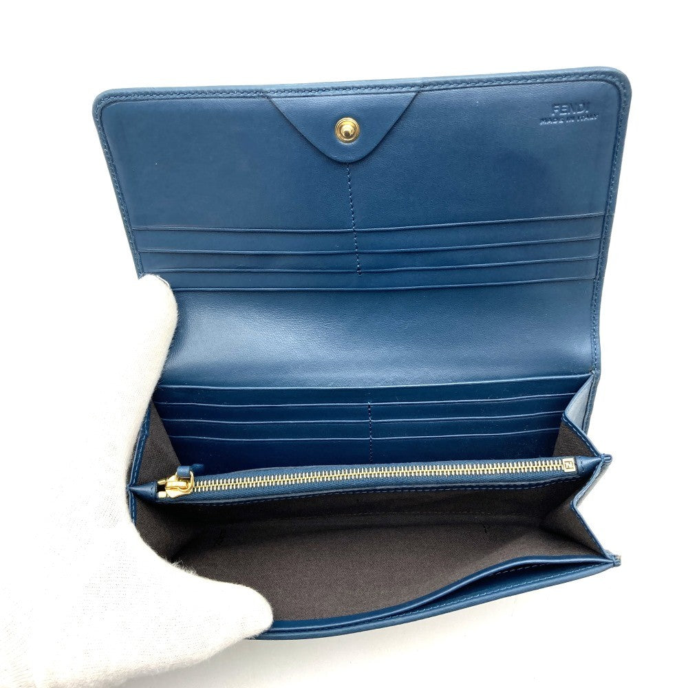 Fendi long wallet in pecan print canvas and leather, brown and blue, 8M0298 PRE-OWNED