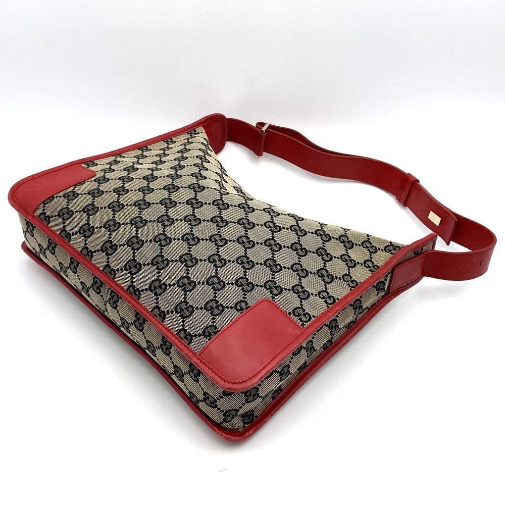 Gucci 001 4205 Shoulder Bag GG Canvas/Leather Brown/Red Pre-owned