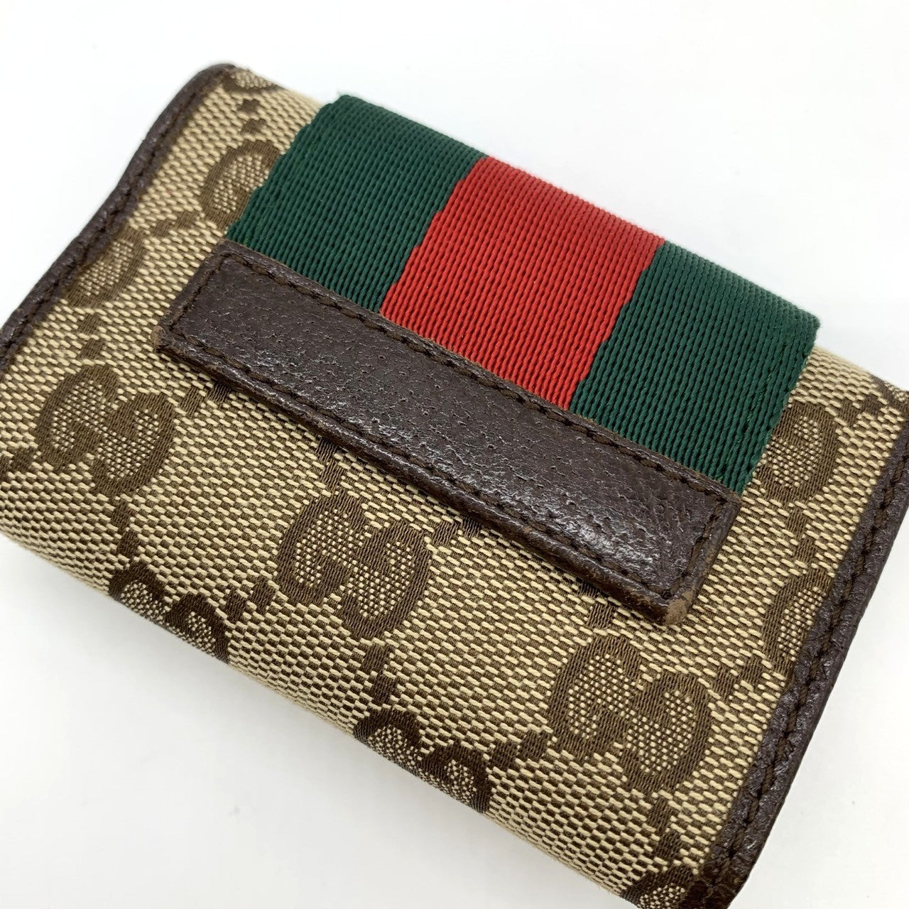 Gucci 181673 Sherry Line Key Case GG Canvas/Leather Brown Pre-owned