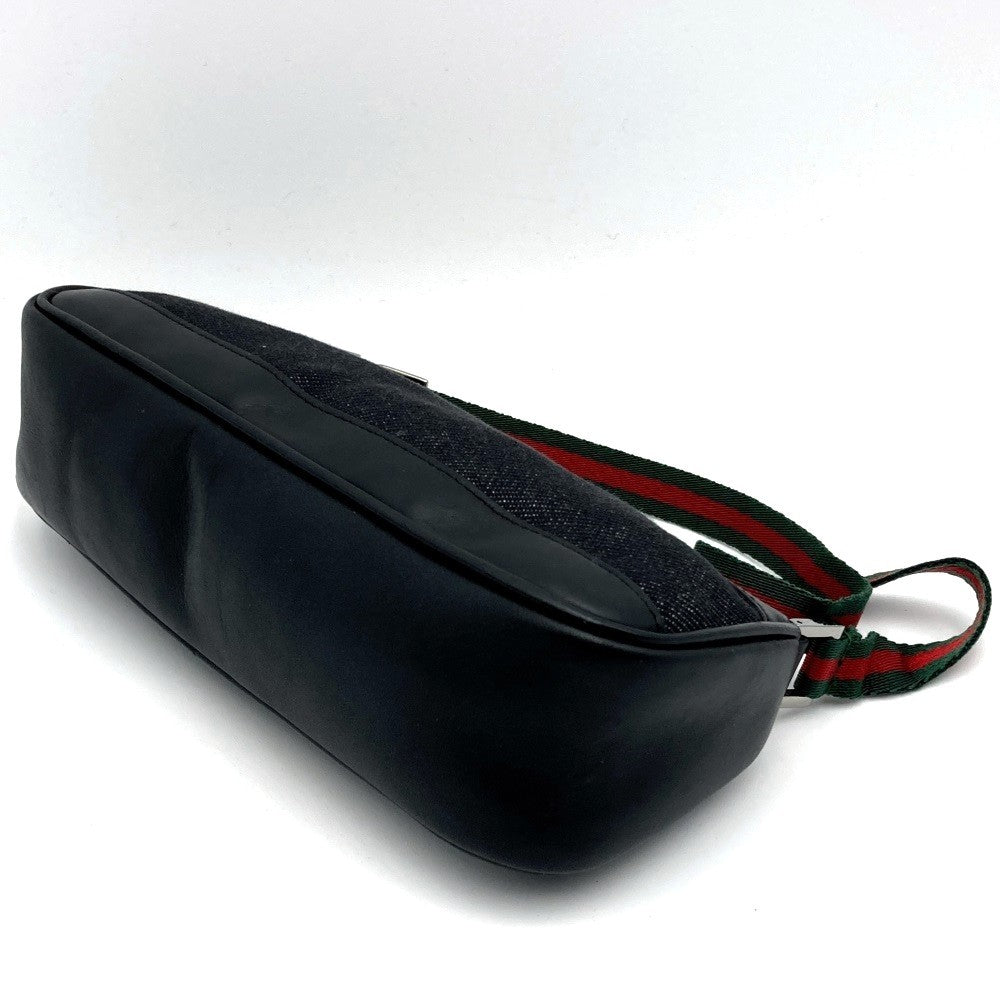 Gucci 92820 Pouch Handbag Black Canvas Sherry Line Brand Name PRE-OWNED