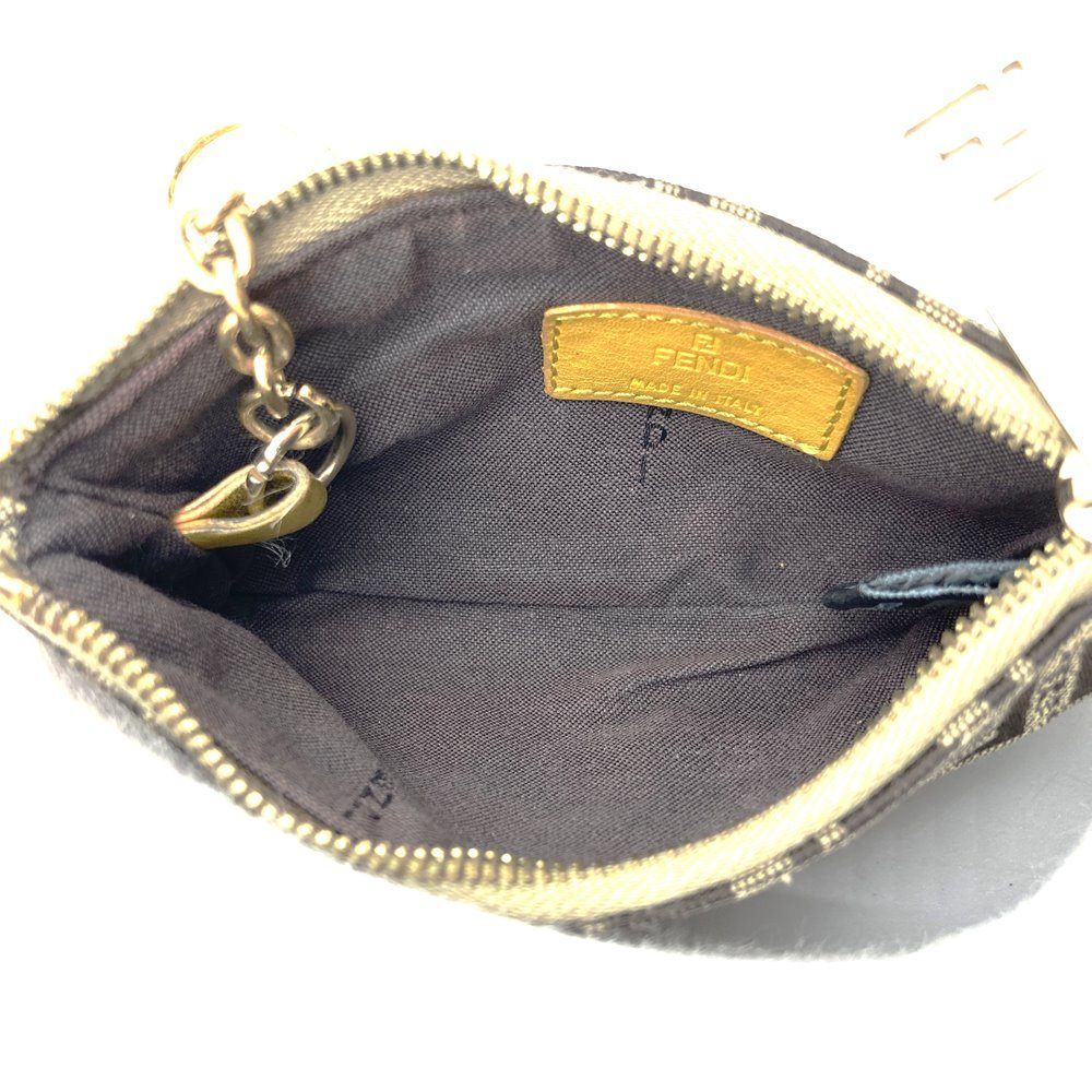 Fendi Zucchino Coin Case with Keychain CA1611916 Canvas Brown/Yellow PRE-OWNED