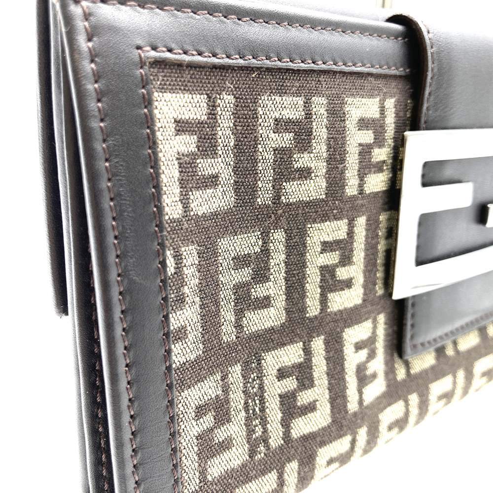 Fendi 8M0032 Zucchino Long Wallet Canvas Dark Brown Pre-owned