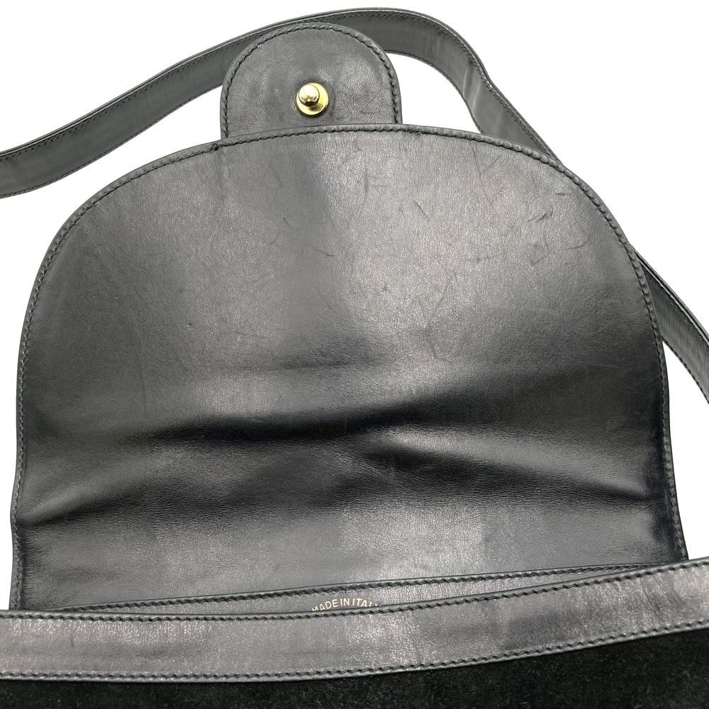 Gucci Horseshoe Shoulder Bag Suede/Leather Black Pre-owned