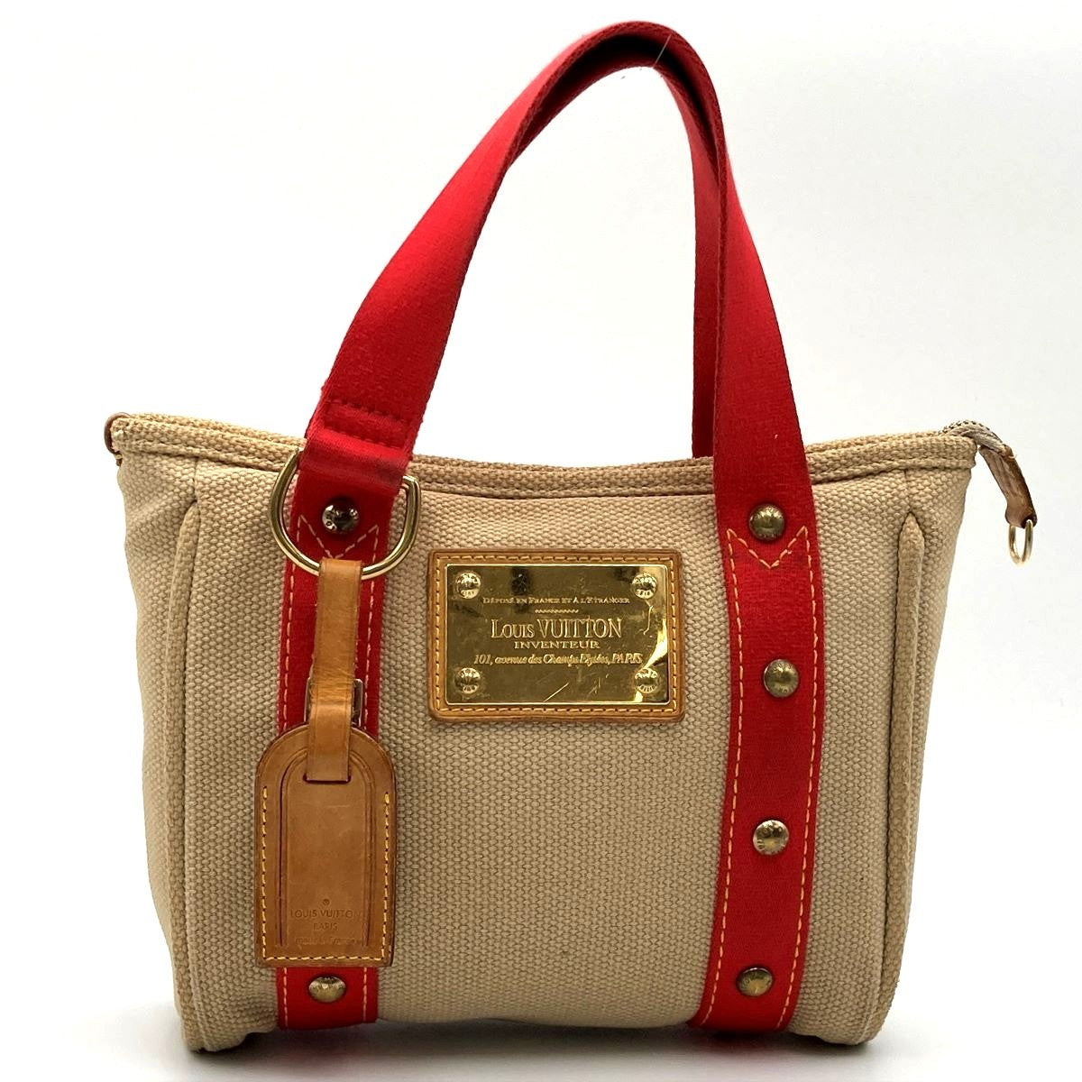 Louis Vuitton M40038 Antigua Cabas PM Handbag Canvas Beige/Red Pre-owned