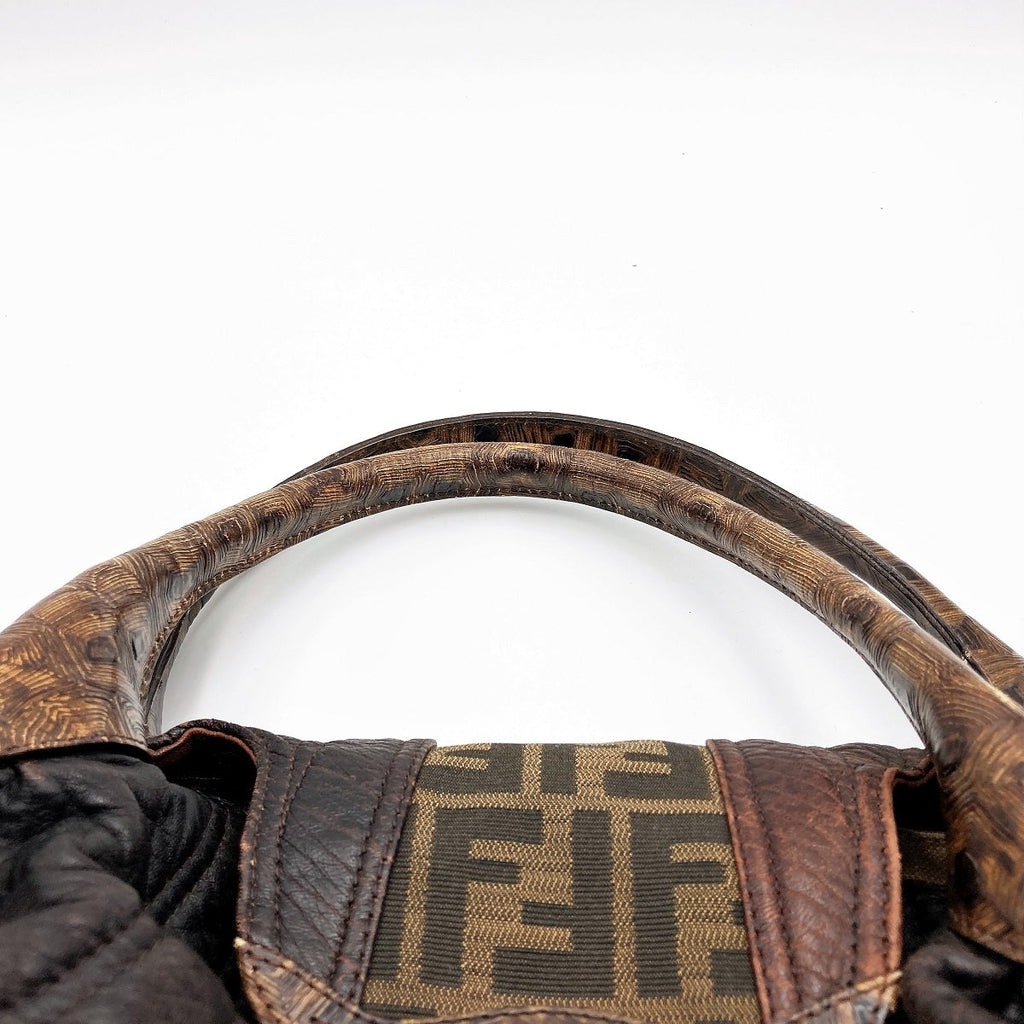 Fendi 8BR511 Spy Bag Handbag in Vintage Zucca Canvas and Leather, Brown PRE-OWNED