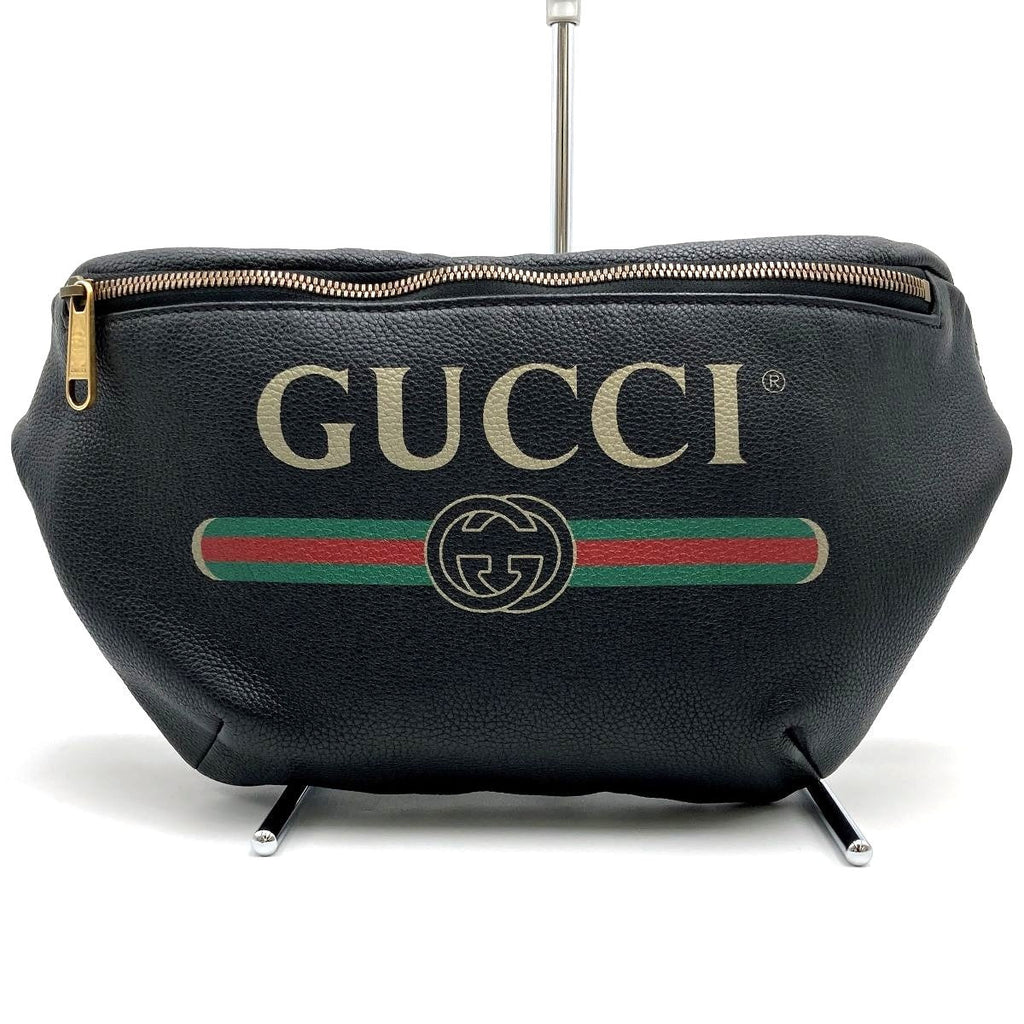 [CLEARANCE]Gucci 493869 Sherry Line Waist Bag/Waist Pouch in Black Leather PRE-OWNED