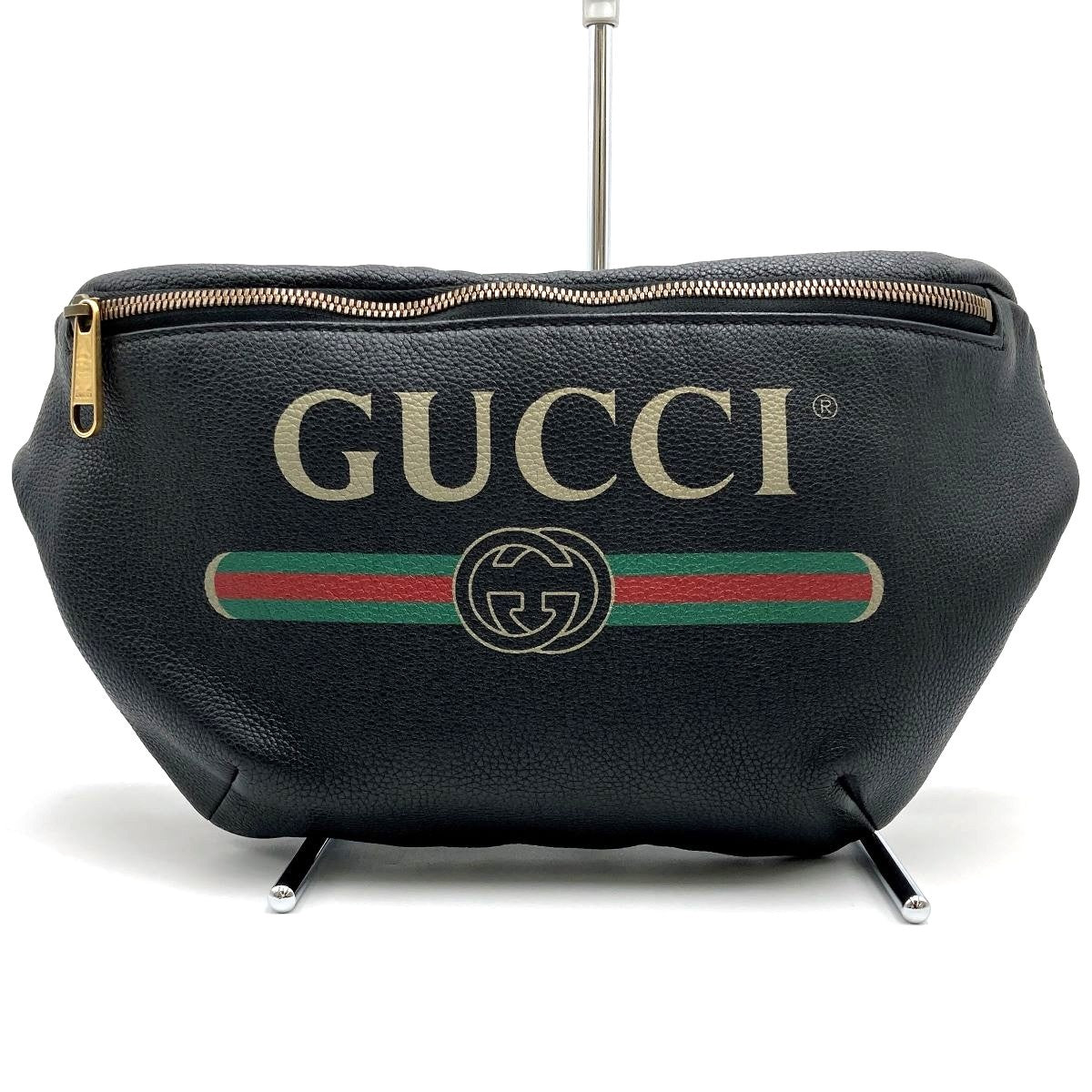 [CLEARANCE]Gucci 493869 Sherry Line Waist Bag/Waist Pouch in Black Leather PRE-OWNED