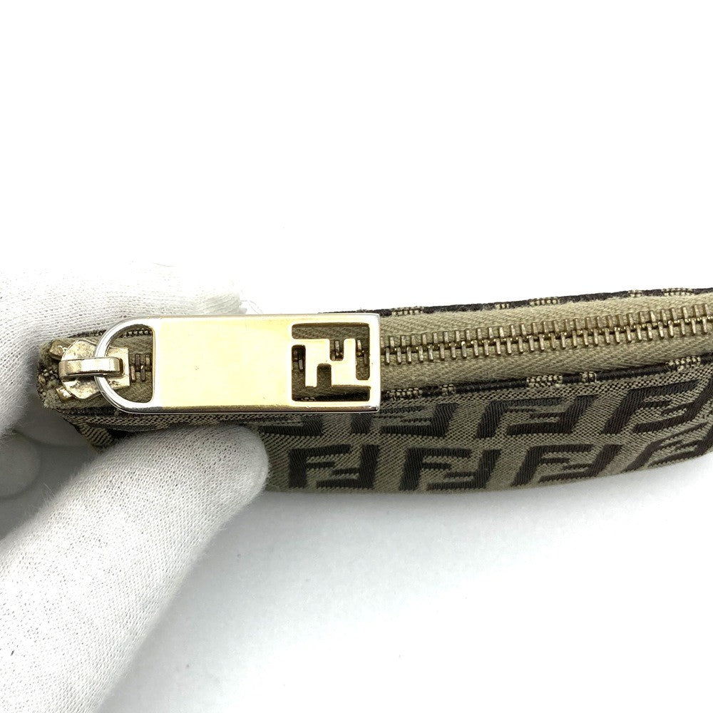 Fendi Zucchino Coin Case with Keychain CA1611916 Canvas Brown/Yellow PRE-OWNED