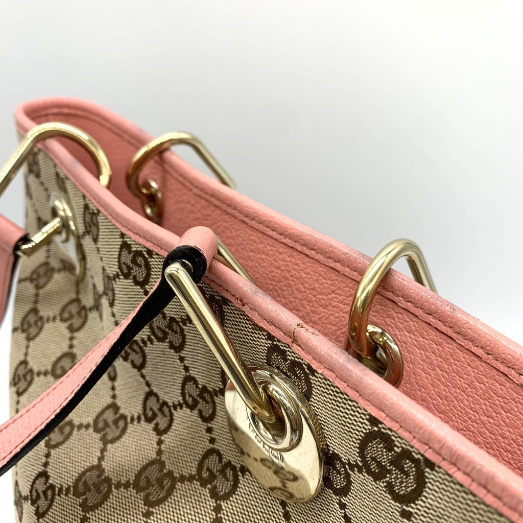 Gucci 120840 Tote Bag in Beige/Pink GG Canvas/Leather PRE-OWNED