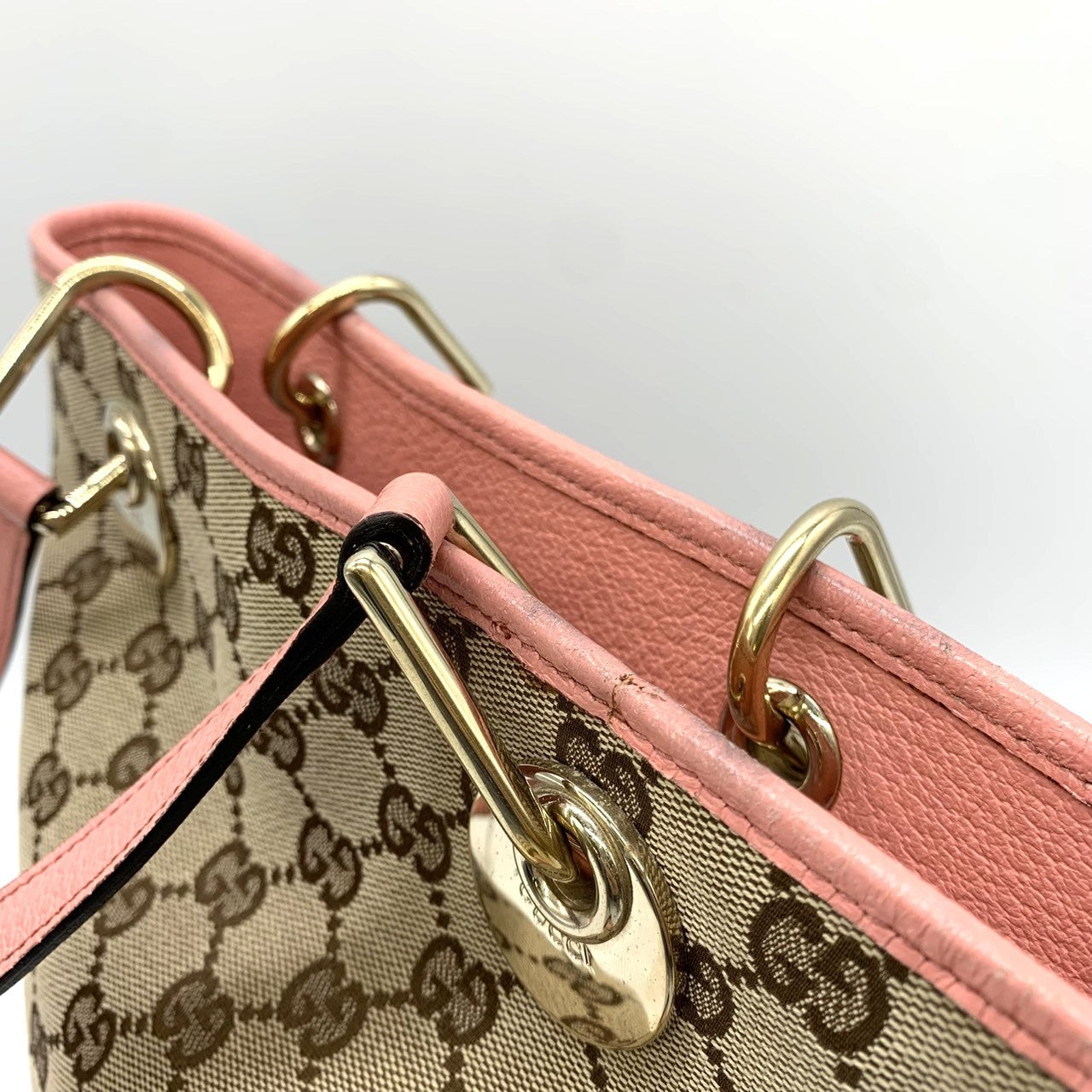 Gucci 120840 Tote Bag in Beige/Pink GG Canvas/Leather PRE-OWNED