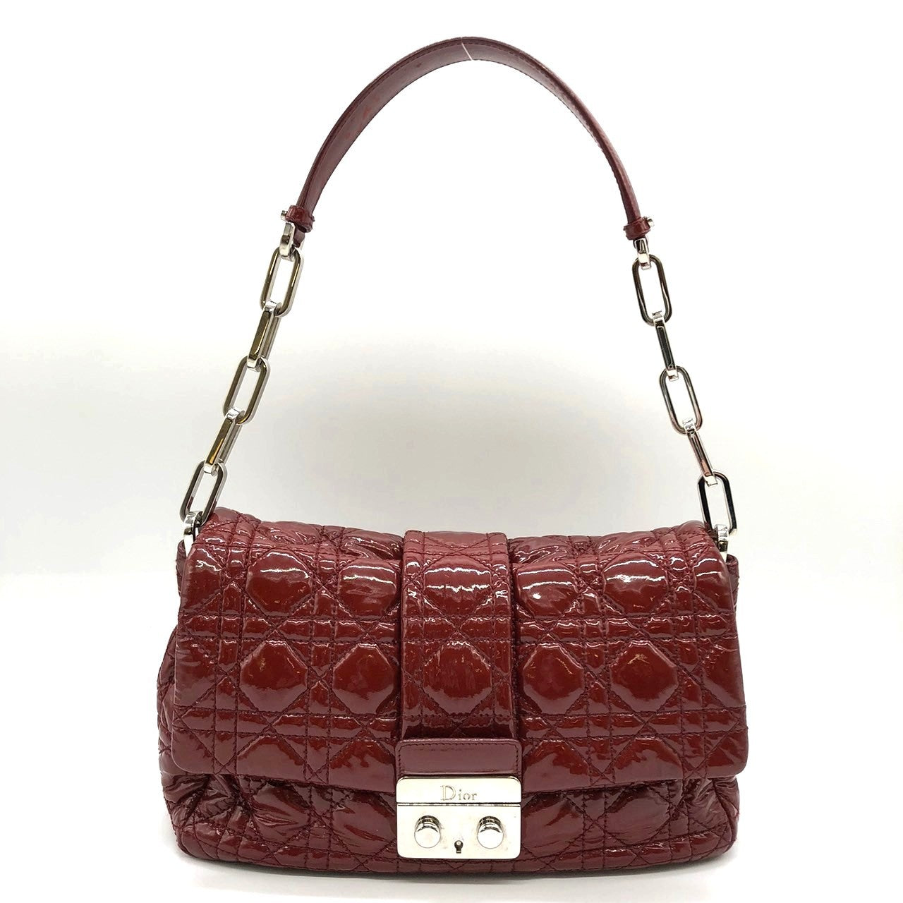 Dior Cannage Chain Shoulder Bag Handbag Red Enamel/Leather PRE-OWNED