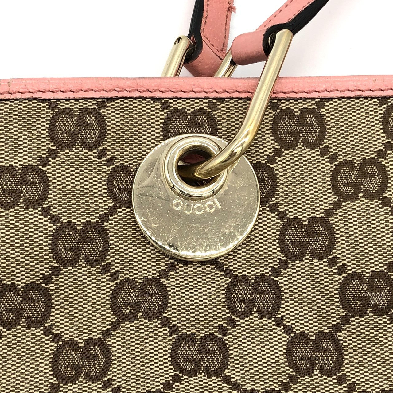 Gucci 120840 Tote Bag in Beige/Pink GG Canvas/Leather PRE-OWNED