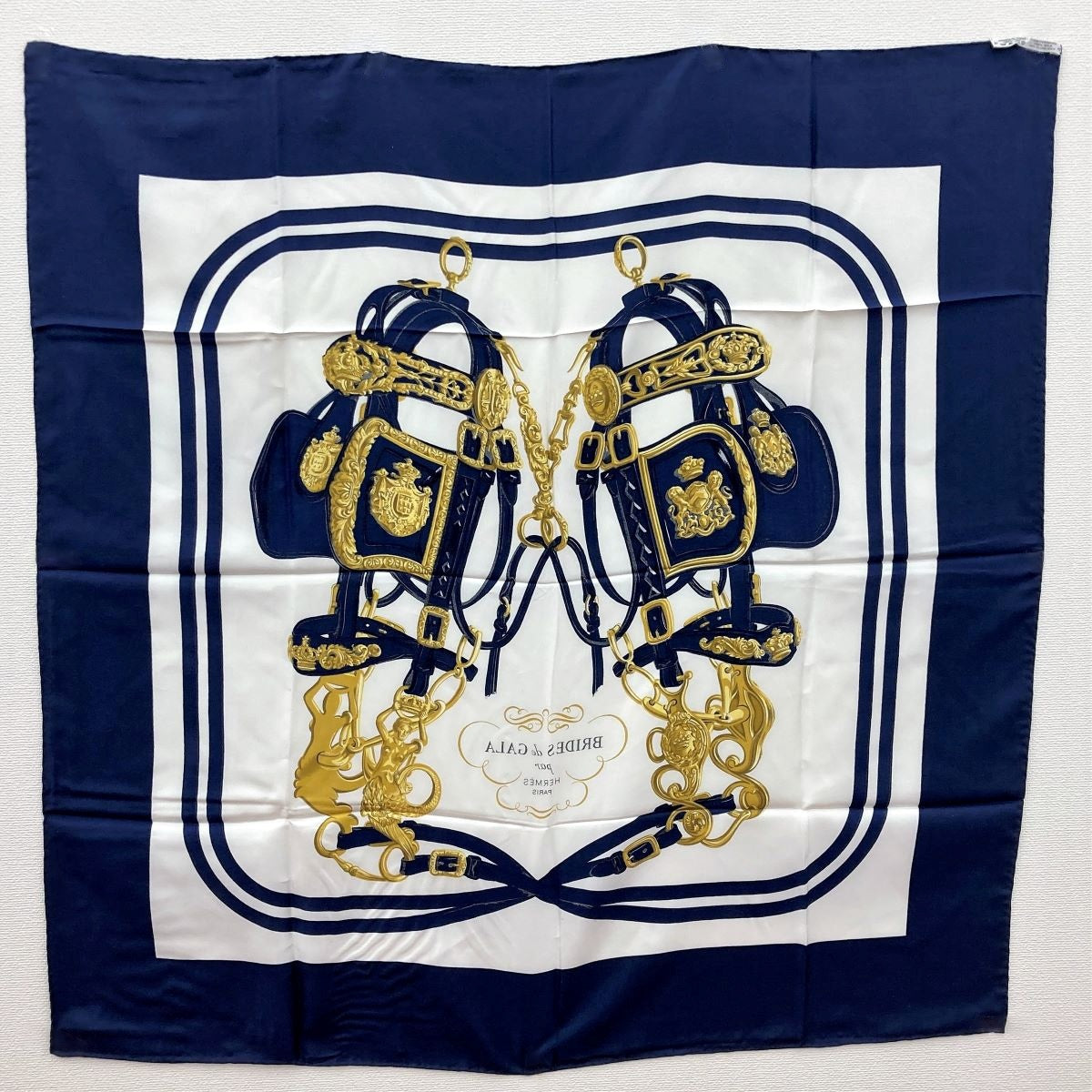 Hermes Scarf Carré 90 Brides de Gala Navy White PRE-OWNED