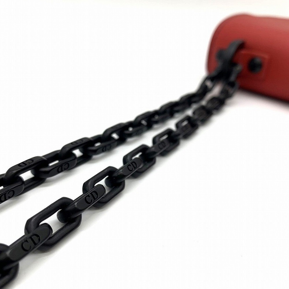 Dior J'Adore chain shoulder bag in red/black leather. Maria Grazia Chiuri PRE-OWNED