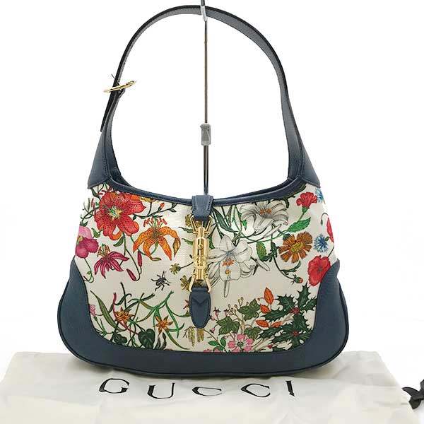 [CLEARANCE]Gucci New Jackie Flora 550152 Shoulder Bag, One-Handle Canvas, Navy, Floral Print PRE-OWNED