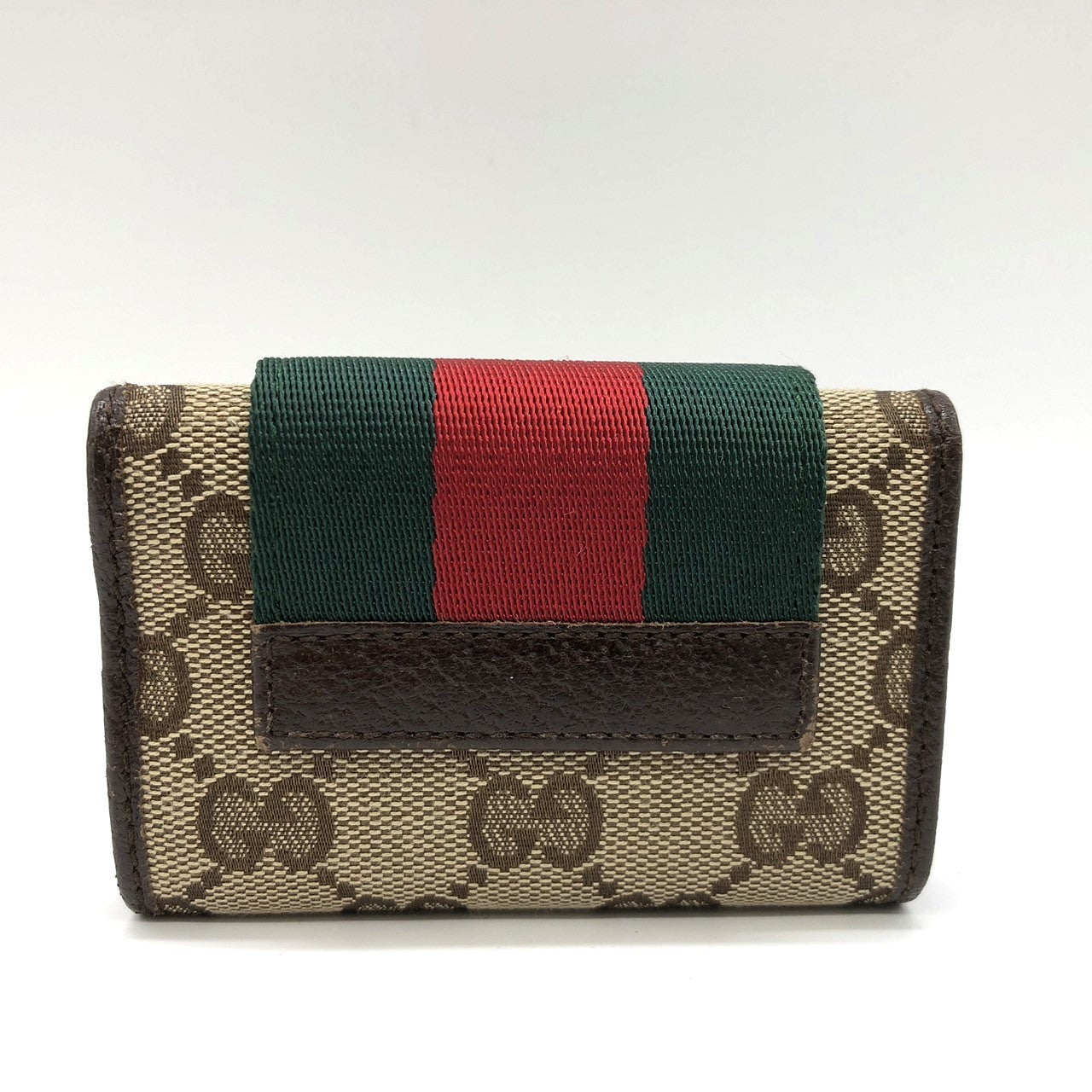 Gucci 181673 Sherry Line Key Case GG Canvas/Leather Brown Pre-owned