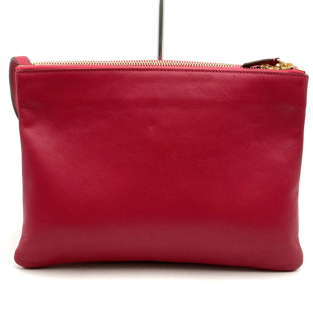 Celine Trio Shoulder Bag 0154, Crossbody, Dark Pink and Red Leather, High-End Brand PRE-OWNED