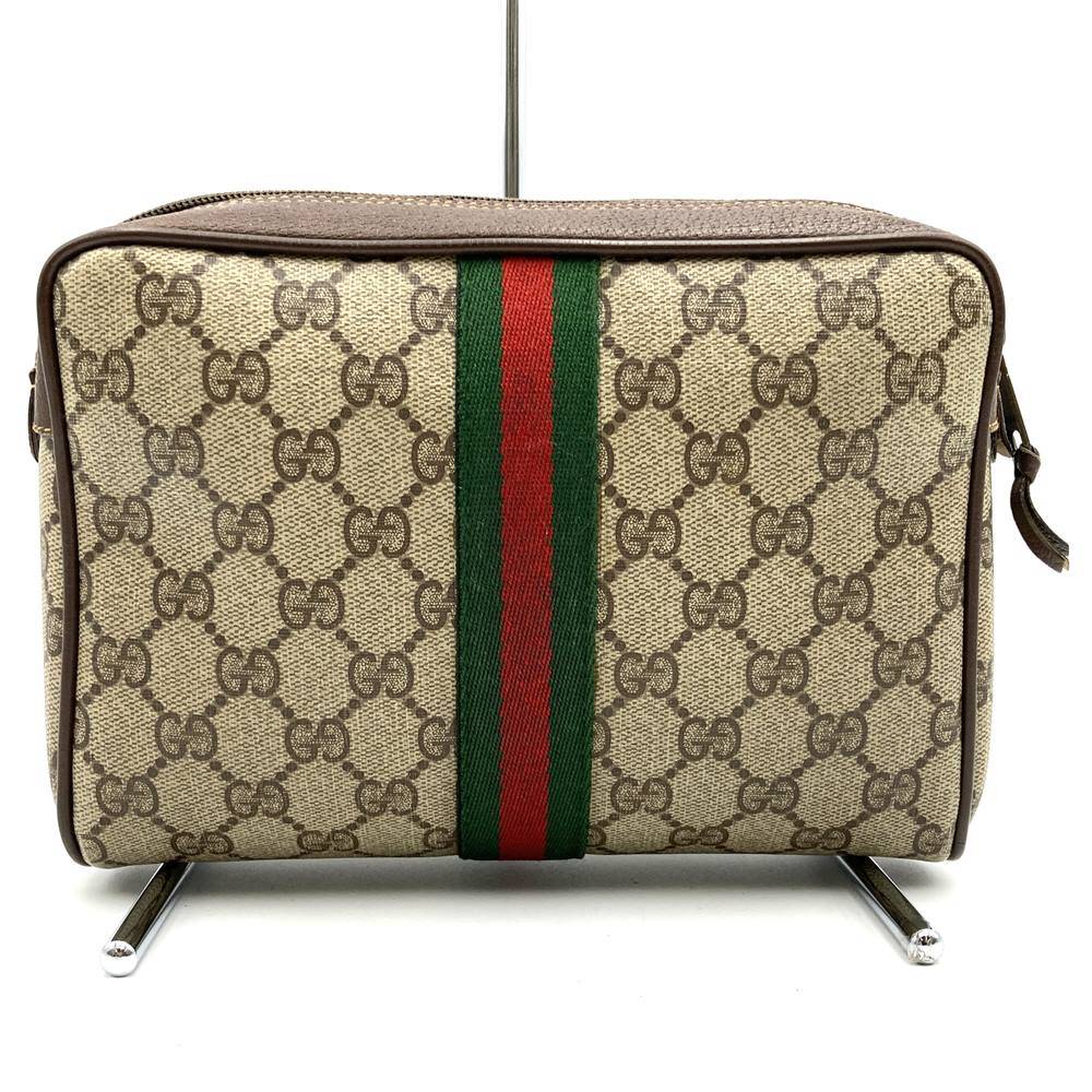 Old Gucci 156 01 012 Clutch Bag/Second Bag Sherry Line GG Supreme Canvas Beige PRE-OWNED
