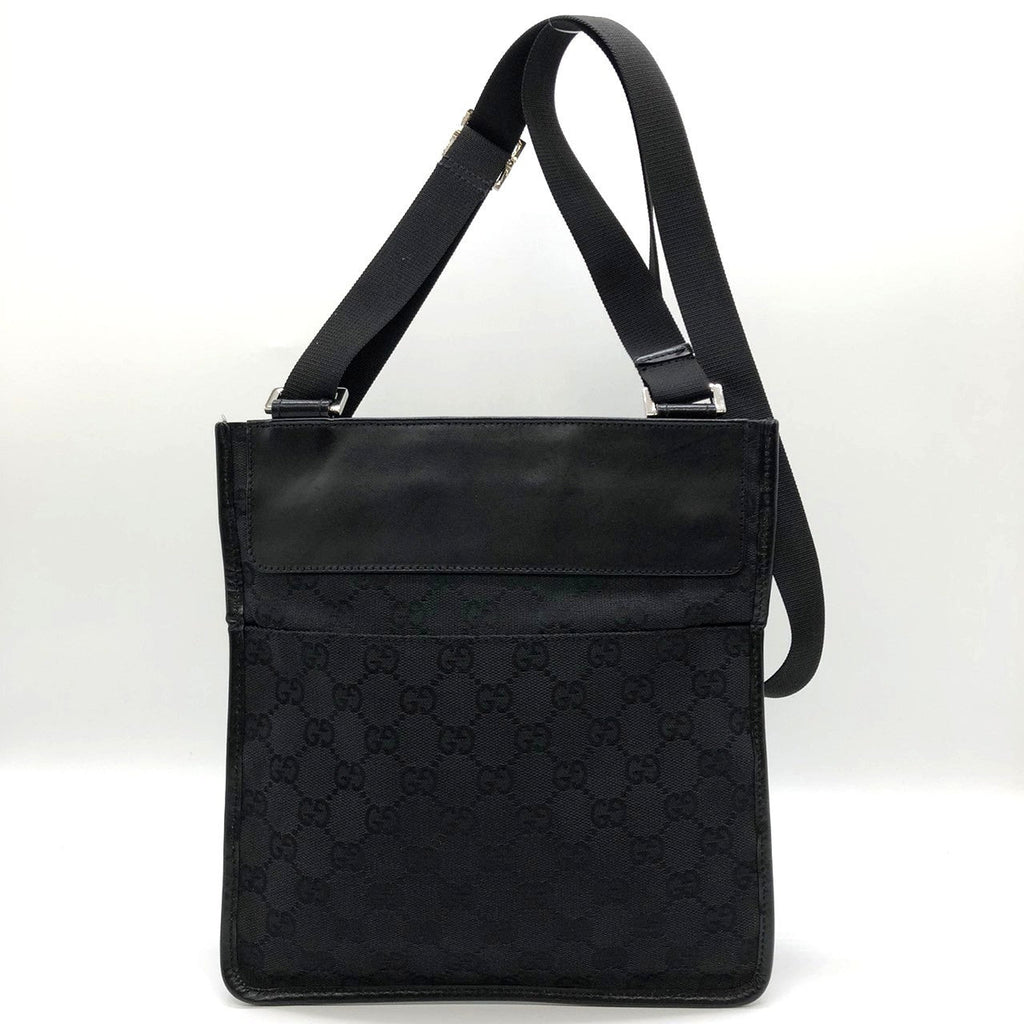 Gucci 27639 Slim Shoulder Bag, Crossbody, Black GG Canvas/Leather PRE-OWNED
