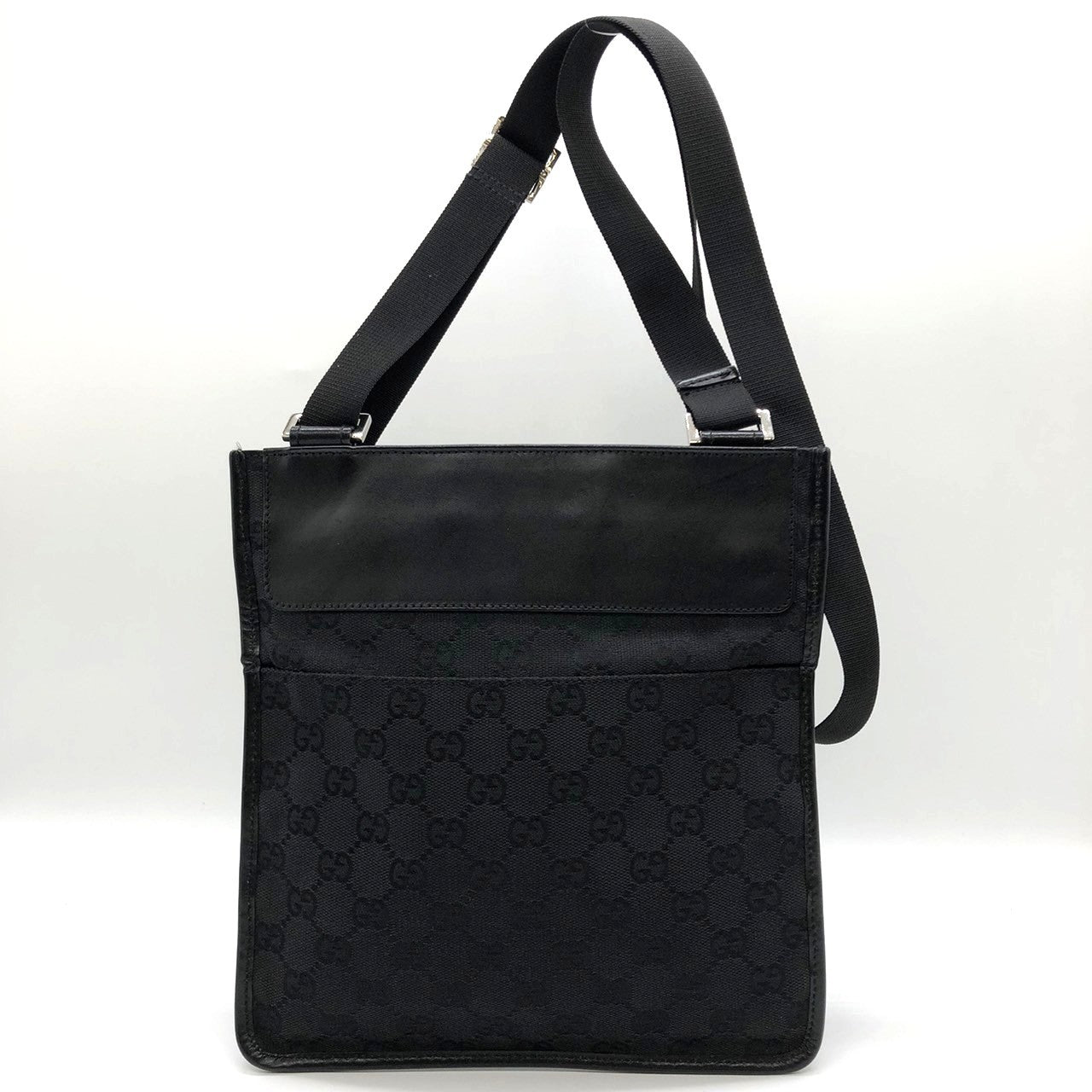 Gucci 27639 Slim Shoulder Bag, Crossbody, Black GG Canvas/Leather PRE-OWNED