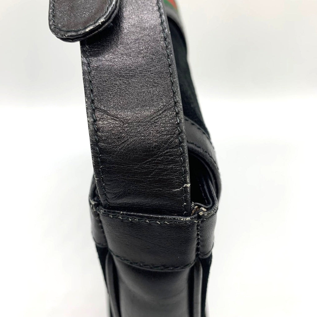 Gucci Horseshoe Shoulder Bag Suede/Leather Black Pre-owned