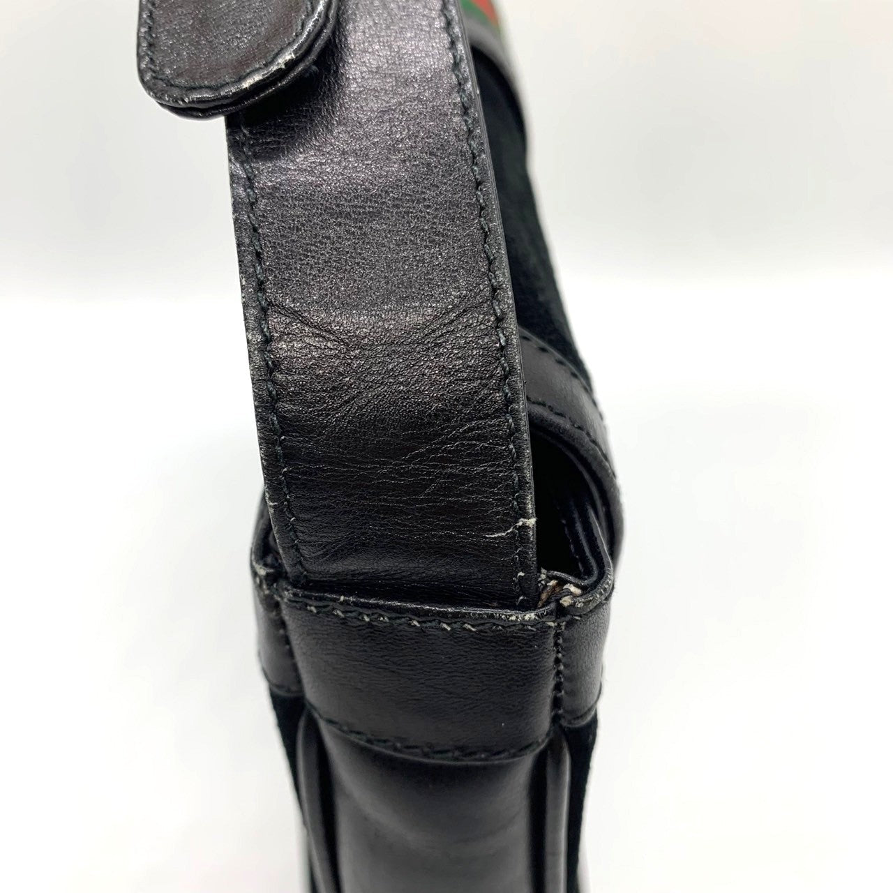Gucci Horseshoe Shoulder Bag Suede/Leather Black Pre-owned