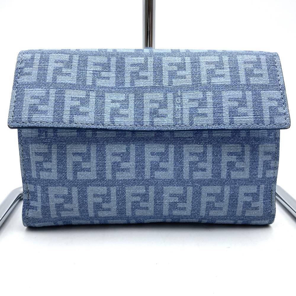 Fendi Zucchino Bifold Compact Wallet in Light Blue with PVC and Silver Hardware, Box Included PRE-OWNED