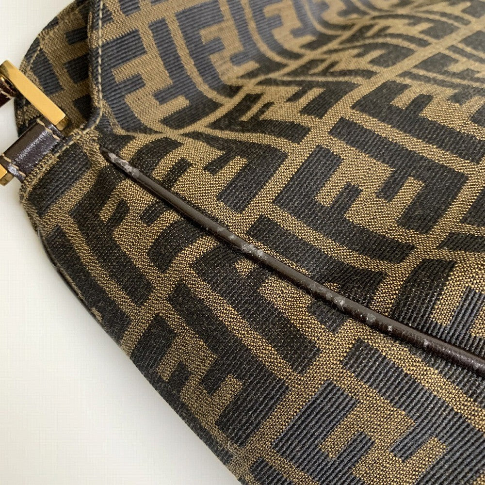Fendi Zucca FF Logo Shoulder Bag Nylon Canvas Brown Pre-owned