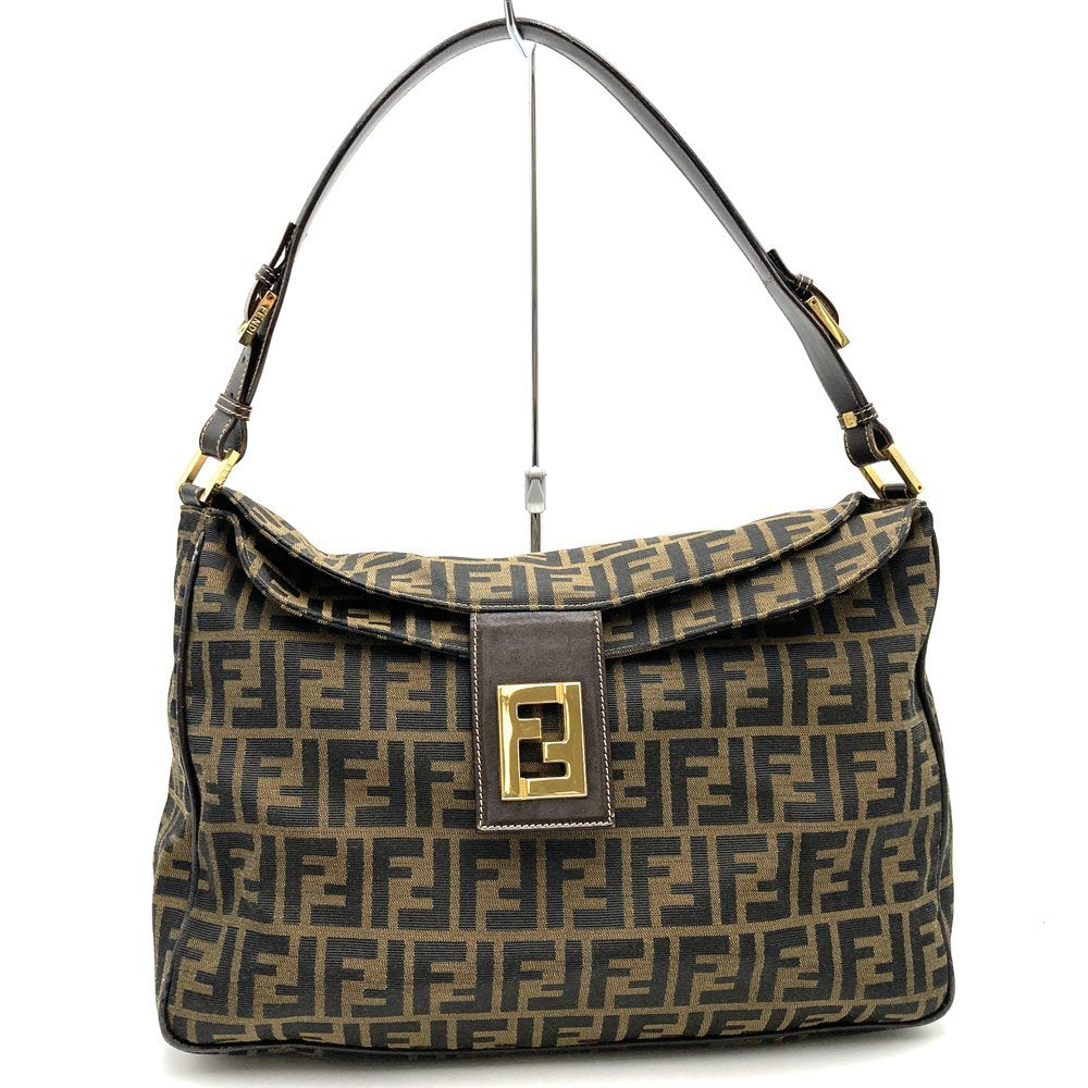 Fendi Zucca FF Logo Shoulder Bag Nylon Canvas Brown Pre-owned