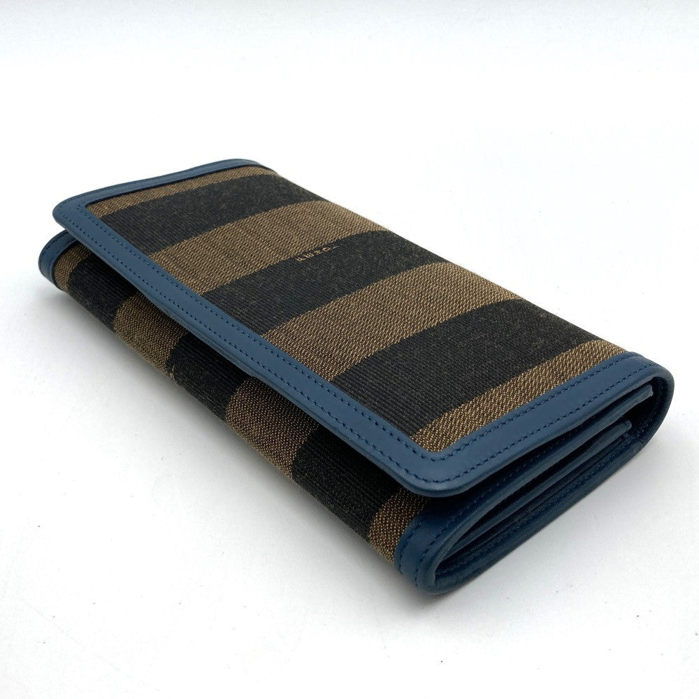 Fendi long wallet in pecan print canvas and leather, brown and blue, 8M0298 PRE-OWNED