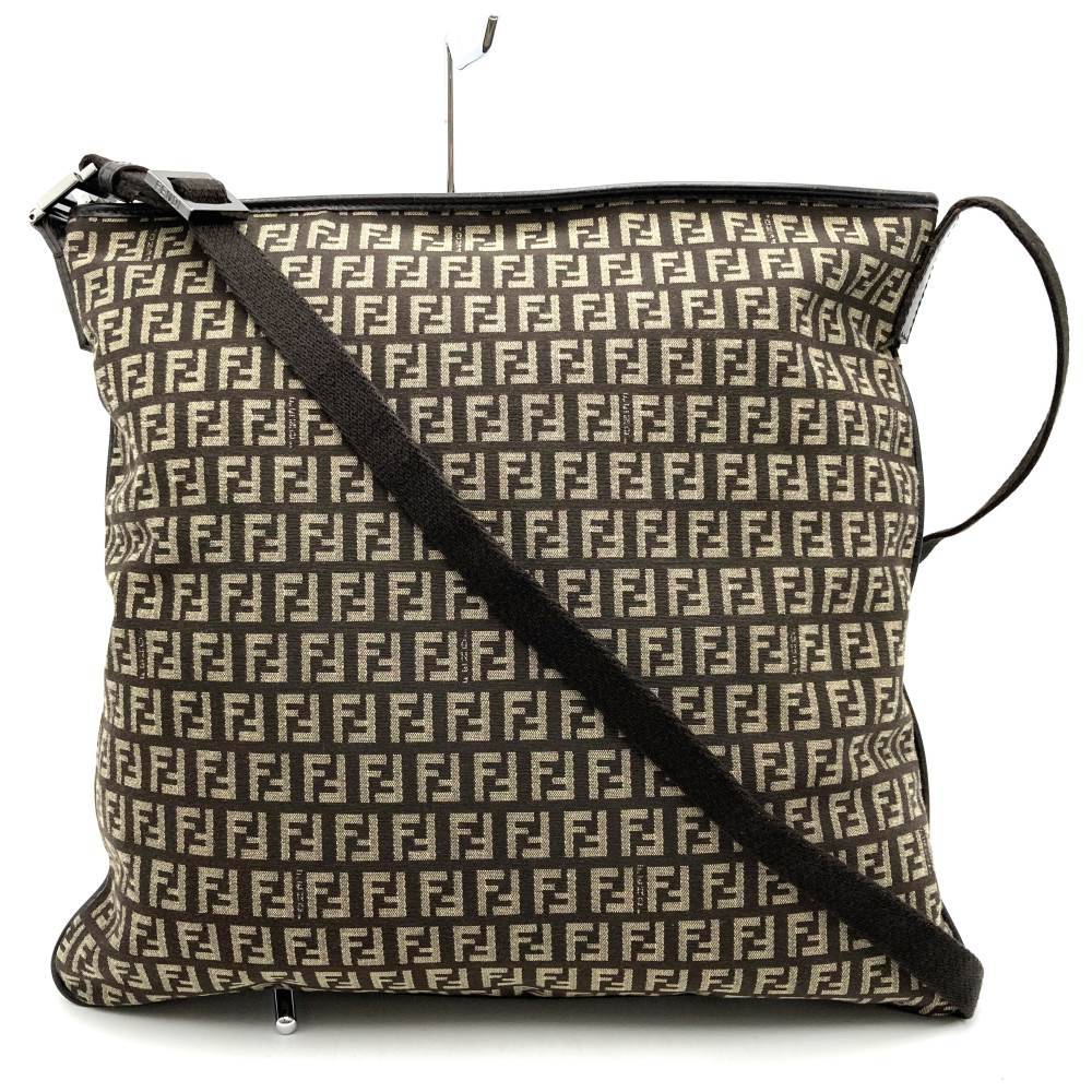Fendi Zucchino Shoulder Bag/Crossbody Bag Canvas/Leather Brown Pre-owned