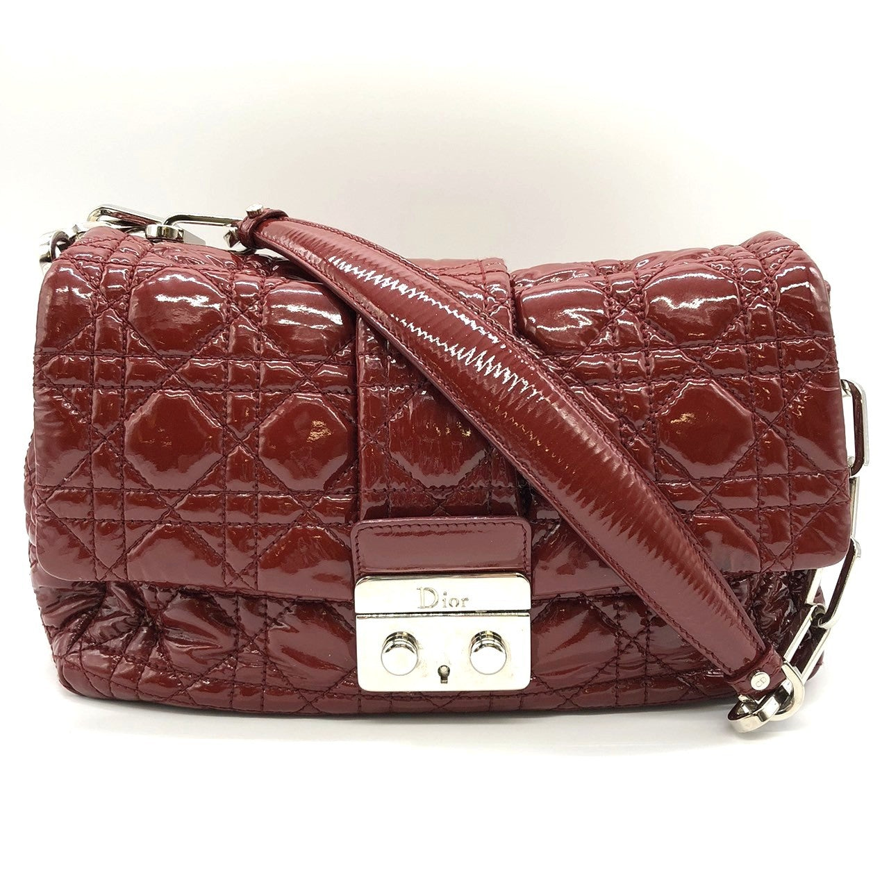 Dior Cannage Chain Shoulder Bag Handbag Red Enamel/Leather PRE-OWNED
