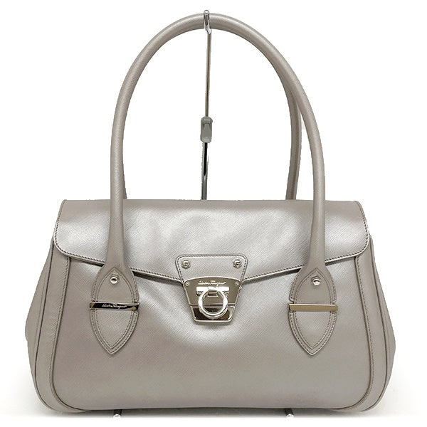 Salvatore Ferragamo DH-21 A234 Shoulder Bag Metallic Leather Silver/Gray Pre-owned